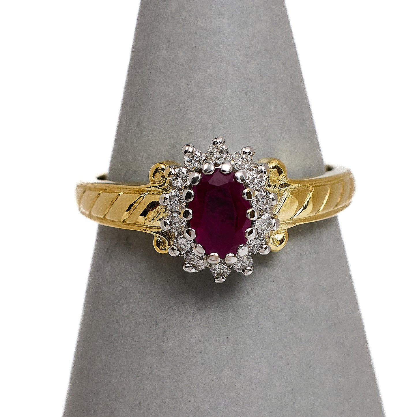 Pre-Owed 9ct Gold Glass Filled Ruby & Diamond Cluster Ring