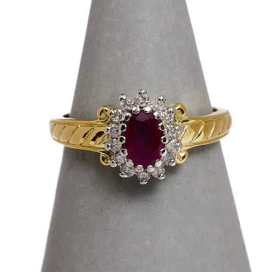 Pre-Owed 9ct Gold Glass Filled Ruby & Diamond Cluster Ring