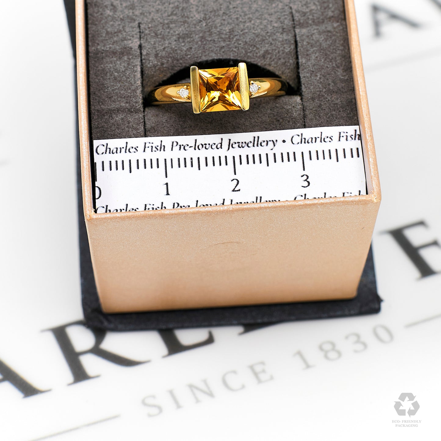 Pre-Owned 9ct Gold Square Citrine & Diamond Ring Size Q