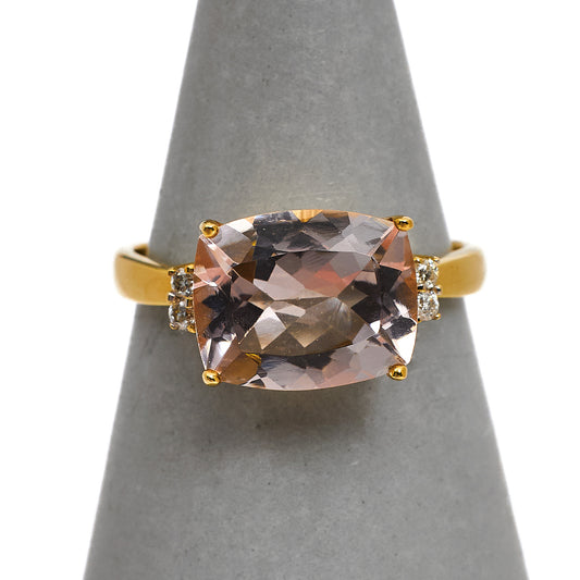 Pre-Owned 9ct Gold Rectangle Morganite & Diamond Ring