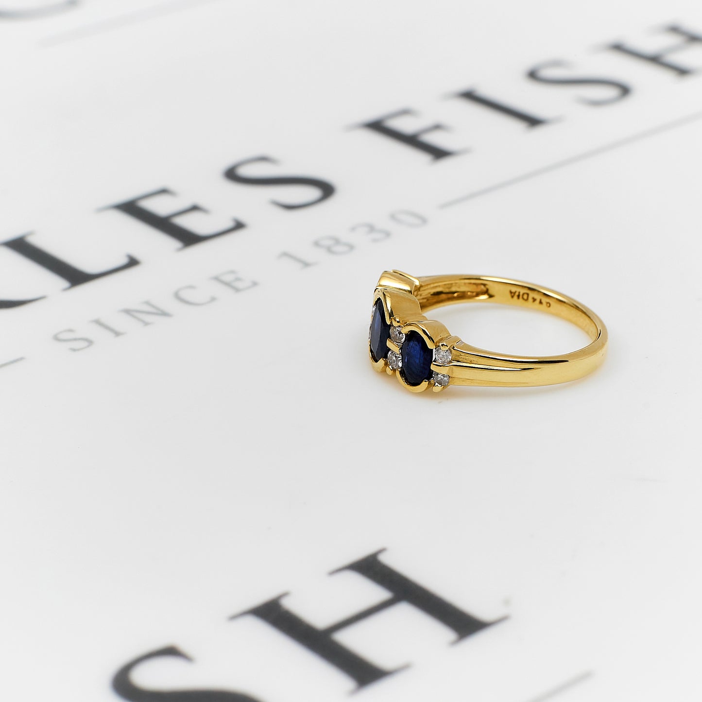 Pre-Owned 9ct Gold 3 Oval & 8 Sapphire Diamond Ring Size K