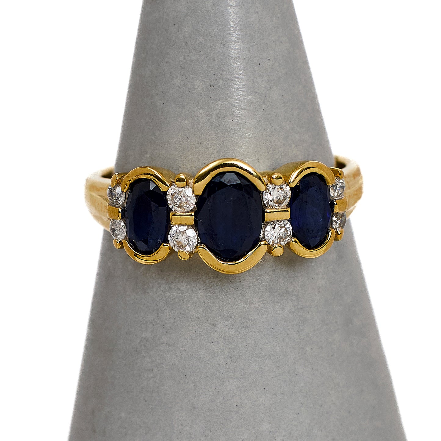 Pre-Owned 9ct Gold 3 Oval & 8 Sapphire Diamond Ring Size K