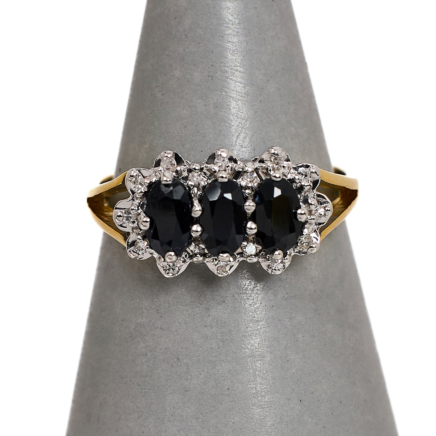 Pre-Owned 9ct Gold Sapphire & Diamond Cluster Ring Size L