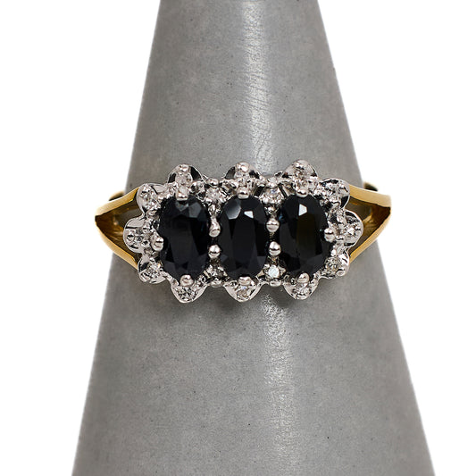 Pre-Owned 9ct Gold Sapphire & Diamond Cluster Ring Size L