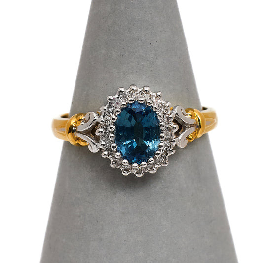 Pre-Owned 9ct Gold Oval Sapphire & Diamond Cluster Ring