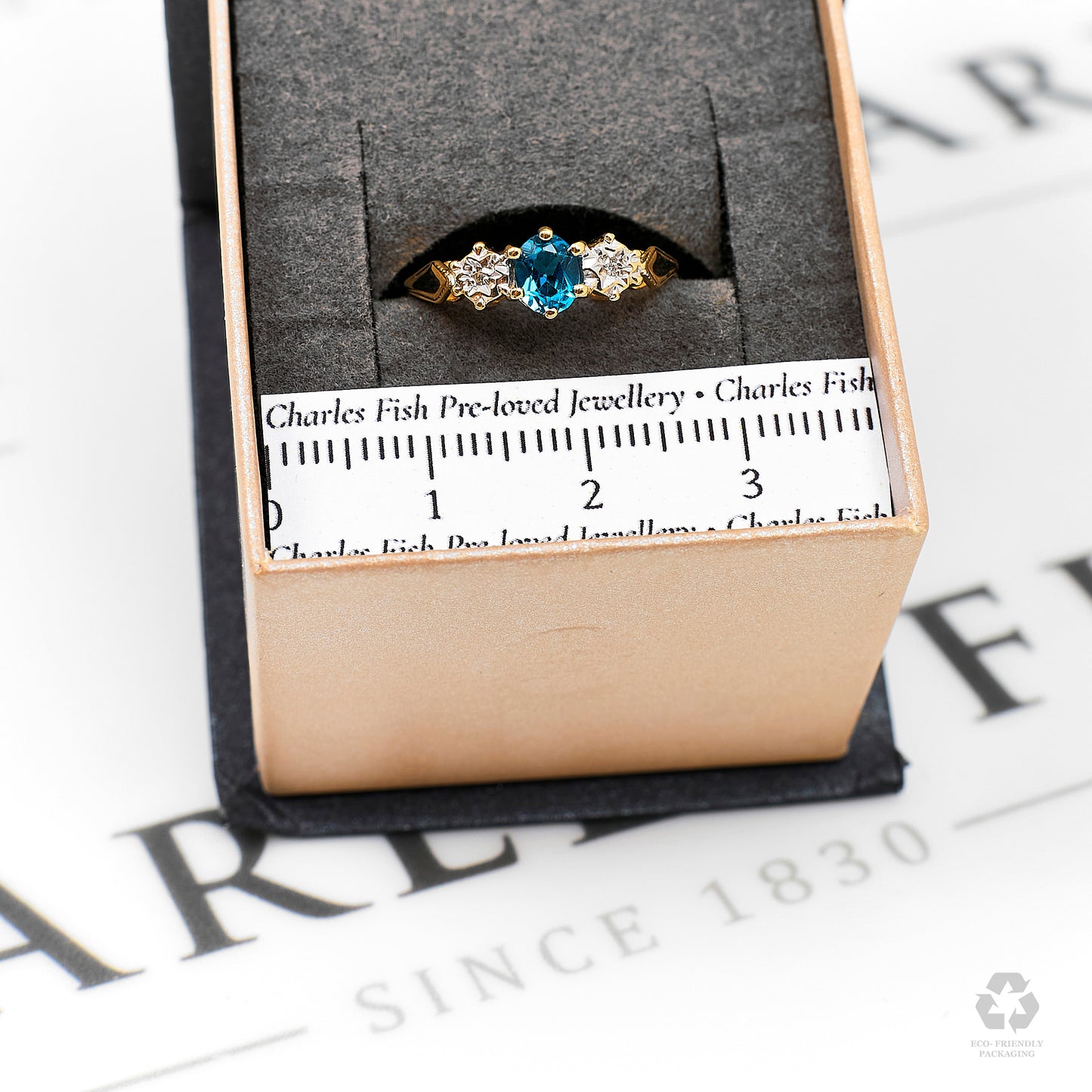 Pre-Owned 9ct Gold Oval Topaz & 2 Diamond Ring Size K