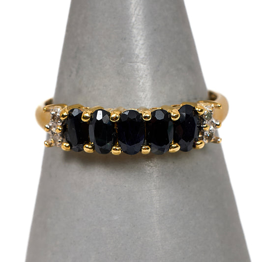 Pre-Owned 9ct Gold Sapphire & Diamond Ring Size U