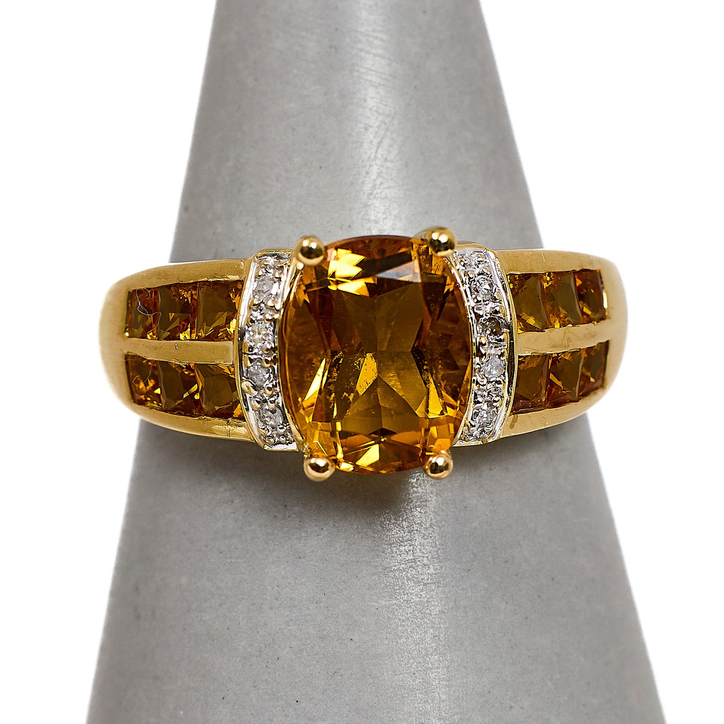Pre-Owned 9ct Gold Multi Citrine & Diamond Ring Size O.5