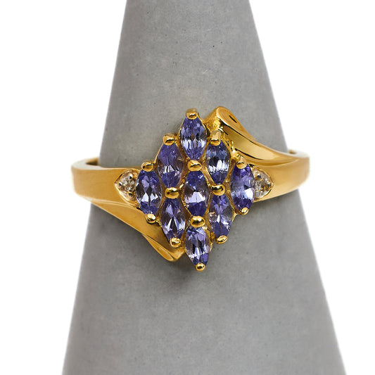 Pre-Owned 9ct Gold Marquise Cut Tanzanite & Diamond Ring