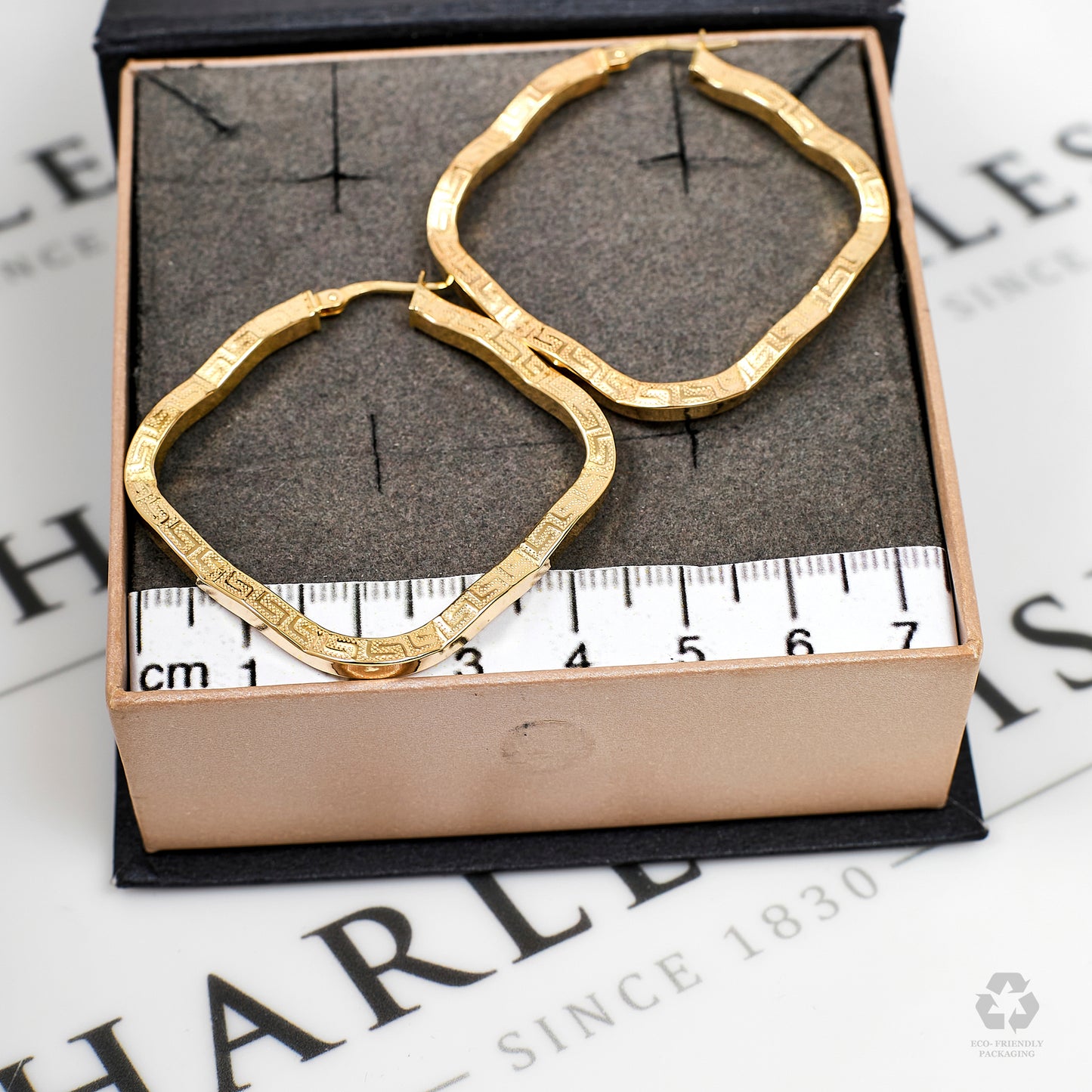 Pre-Owned 9ct Gold Greek Key Creole Hoop Earrings