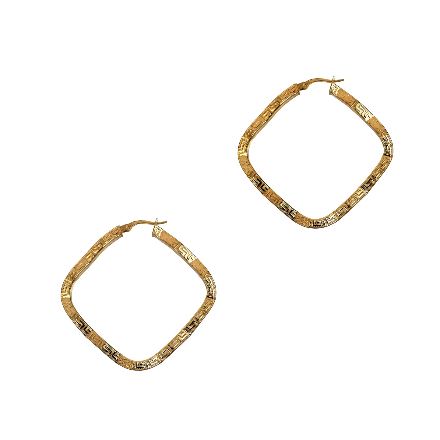 Pre-Owned 9ct Gold Greek Key Creole Hoop Earrings