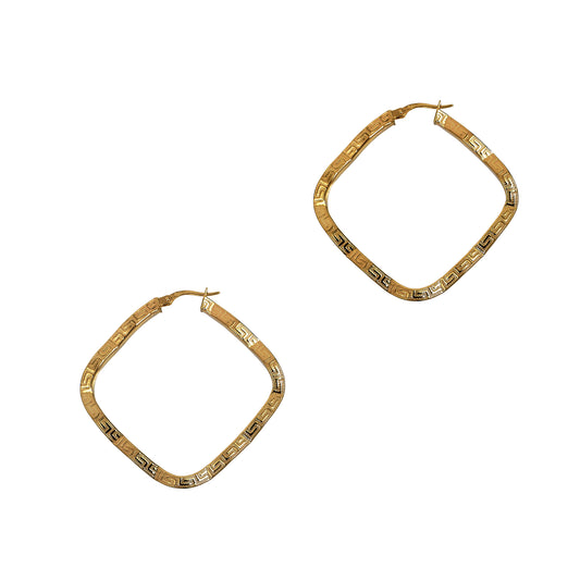 Pre-Owned 9ct Gold Greek Key Creole Hoop Earrings