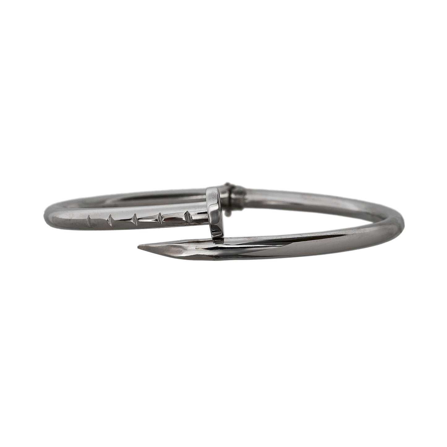 Pre-Owned 9ct White Gold Curved Nail Design Hinged Bangle