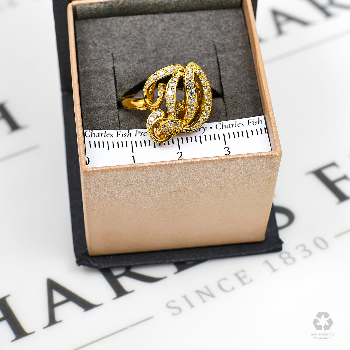 Pre-Owned 18ct Gold 35 Diamond Initial D Ring Size M.5