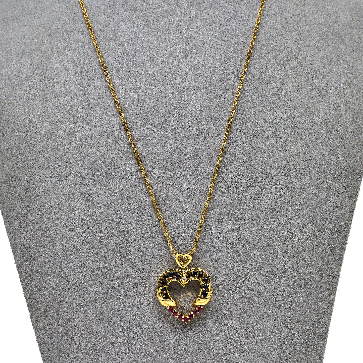 Pre-Owned 14ct Gold Multi Gemstone Heart Pendant Necklace