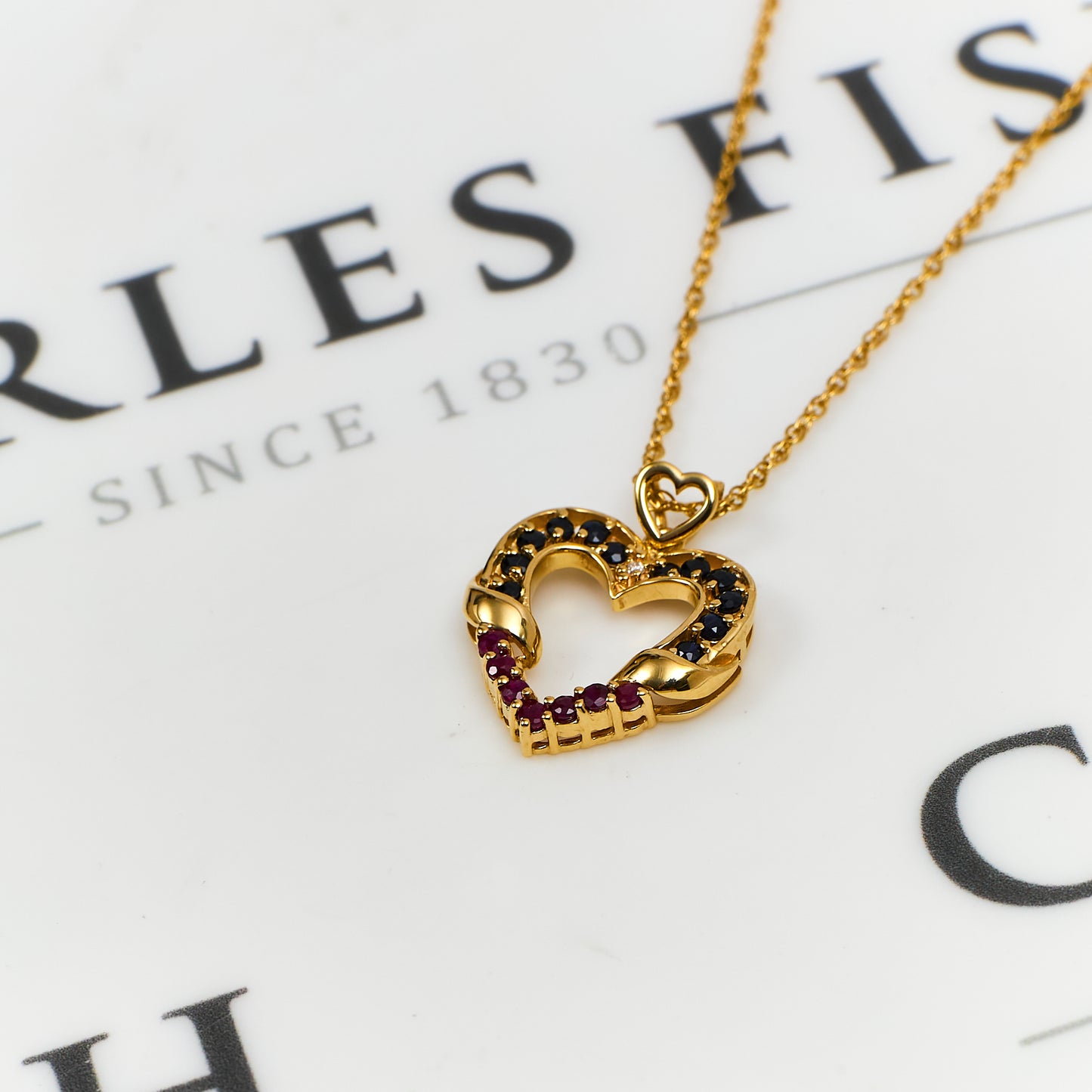 Pre-Owned 14ct Gold Multi Gemstone Heart Pendant Necklace