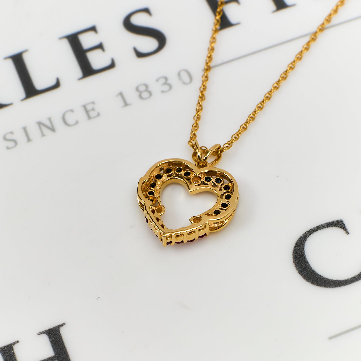 Pre-Owned 14ct Gold Multi Gemstone Heart Pendant Necklace