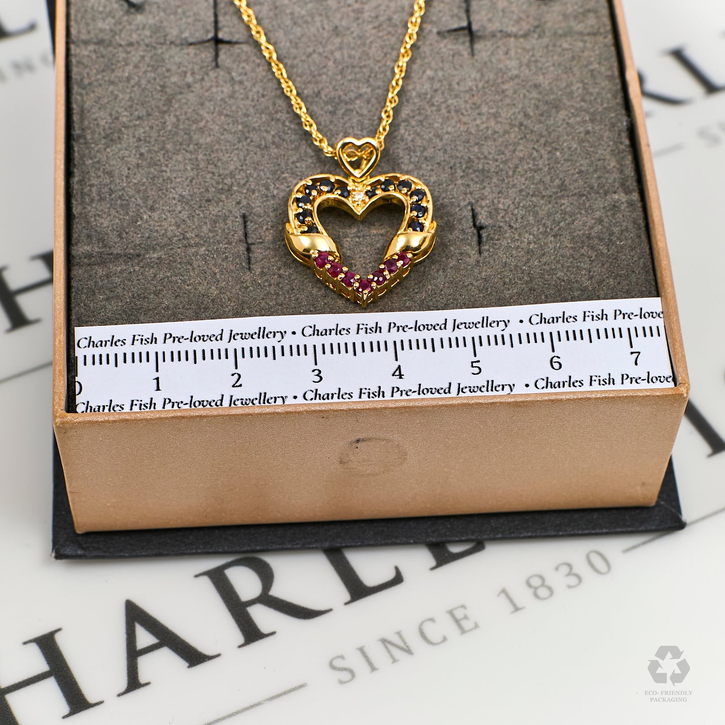Pre-Owned 14ct Gold Multi Gemstone Heart Pendant Necklace