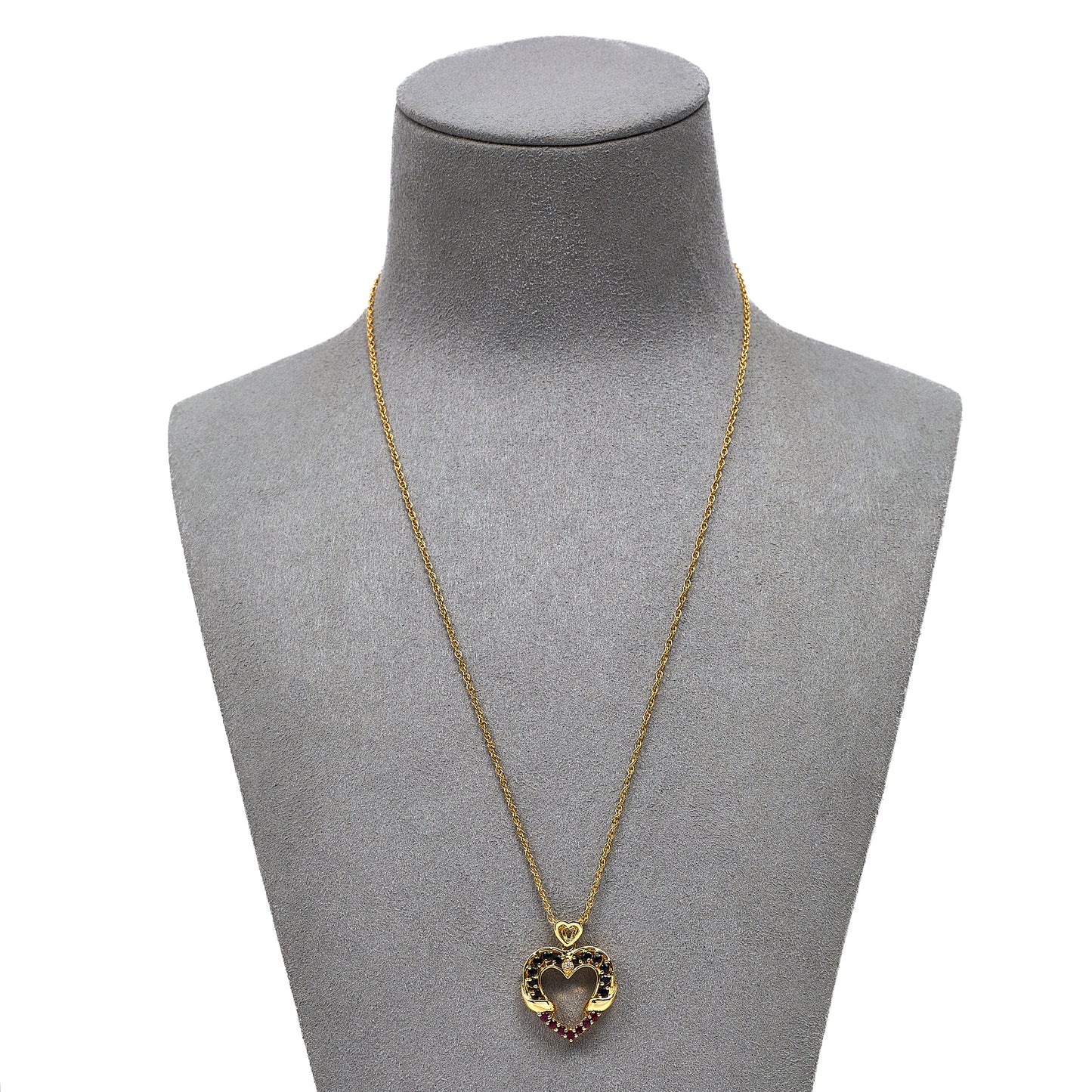 Pre-Owned 14ct Gold Multi Gemstone Heart Pendant Necklace