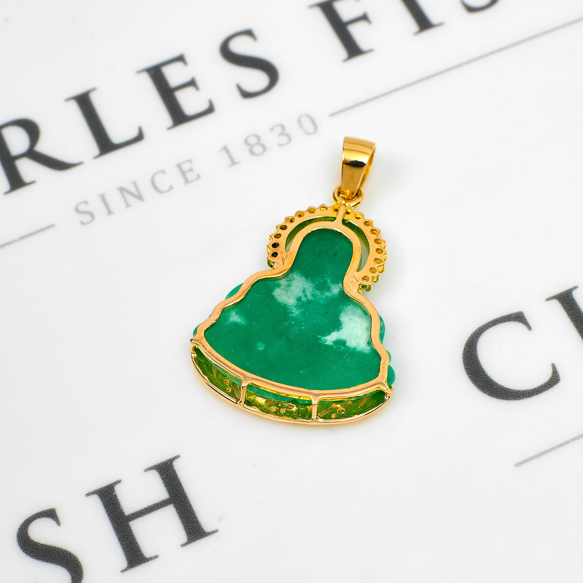 Pre-Owned 14ct Gold CZ Jade Buddha Pendant