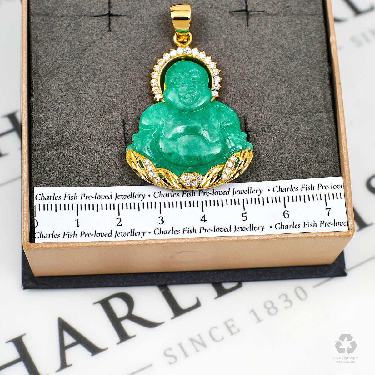 Pre-Owned 14ct Gold CZ Jade Buddha Pendant