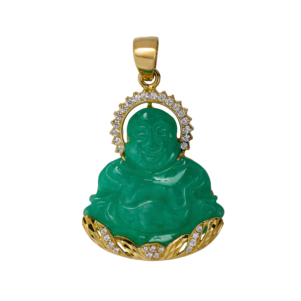 Pre-Owned 14ct Gold CZ Jade Buddha Pendant