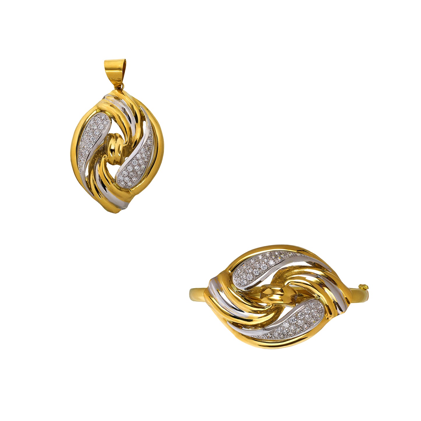 Pre-Owned 18ct Gold 2 Tone CZ Pendant & Bangle SET
