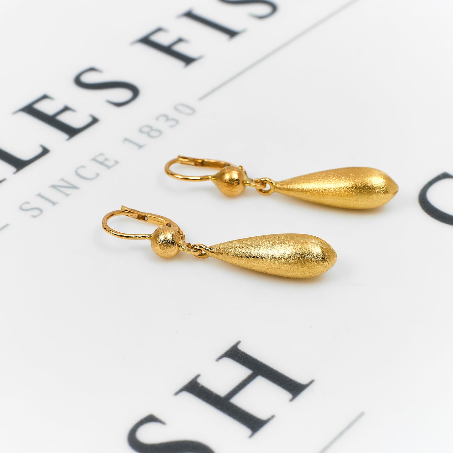 Pre-Owned 18ct Gold Satin Finish Drop Earrings