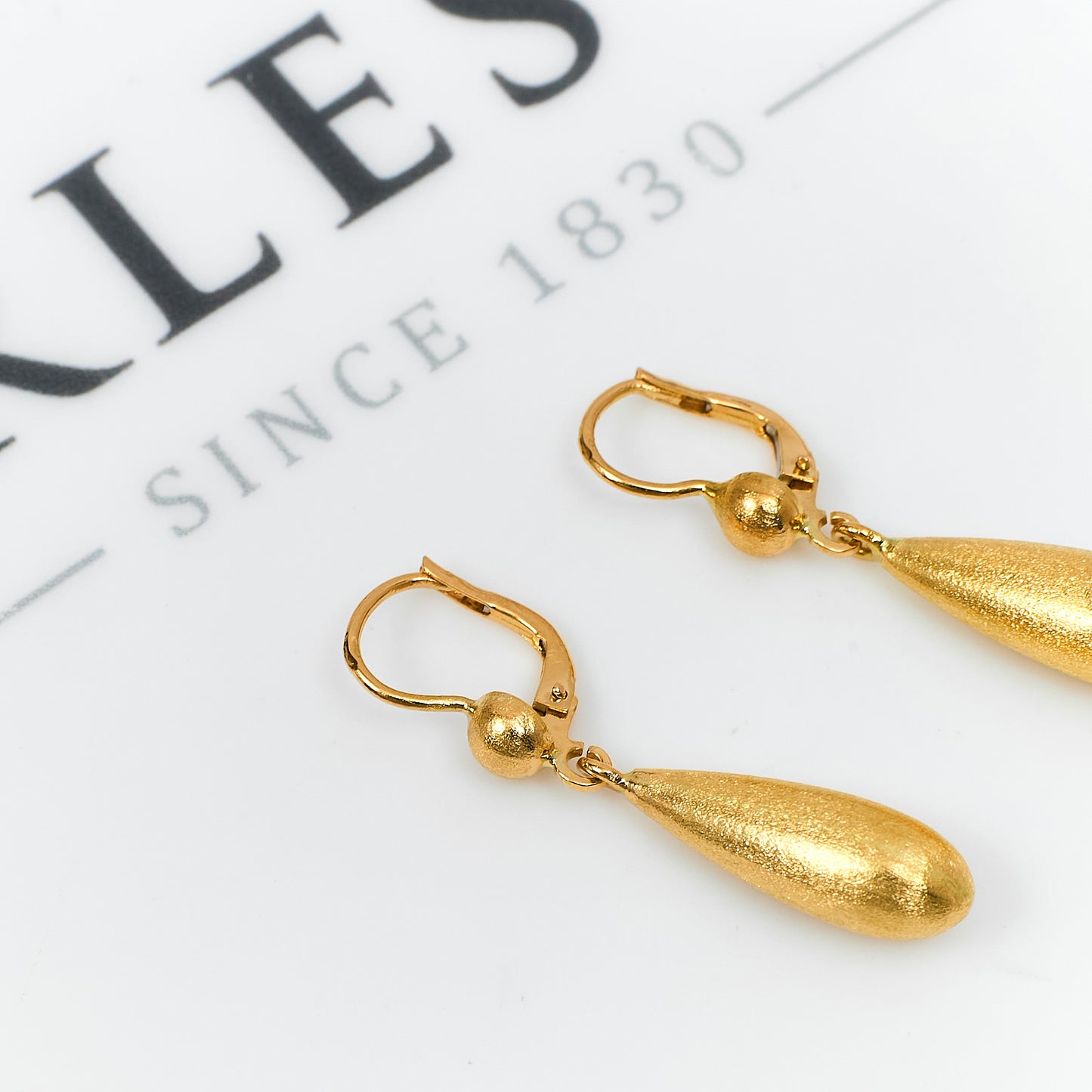 Pre-Owned 18ct Gold Satin Finish Drop Earrings