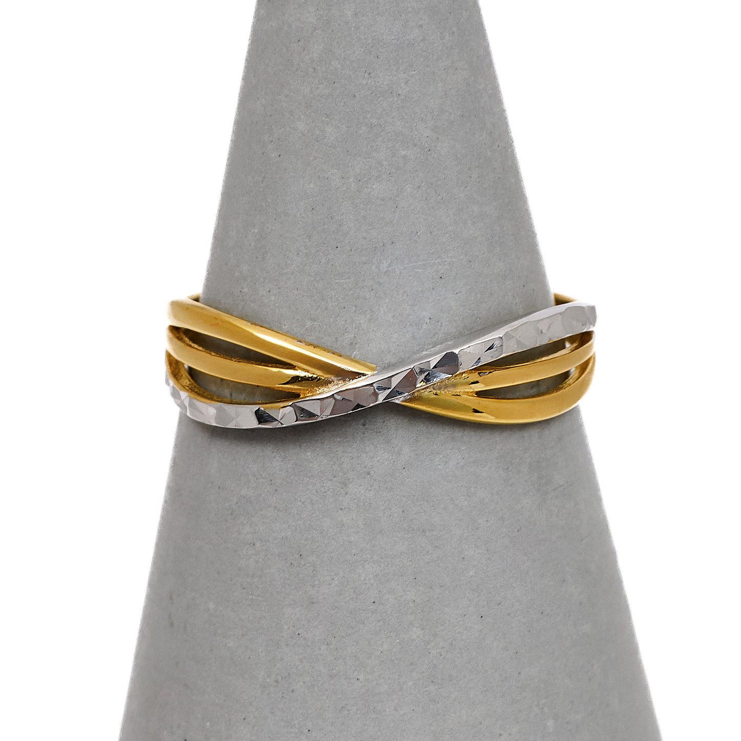 Pre-Owned 14ct Gold 2 Tone Crossover Ring Size O