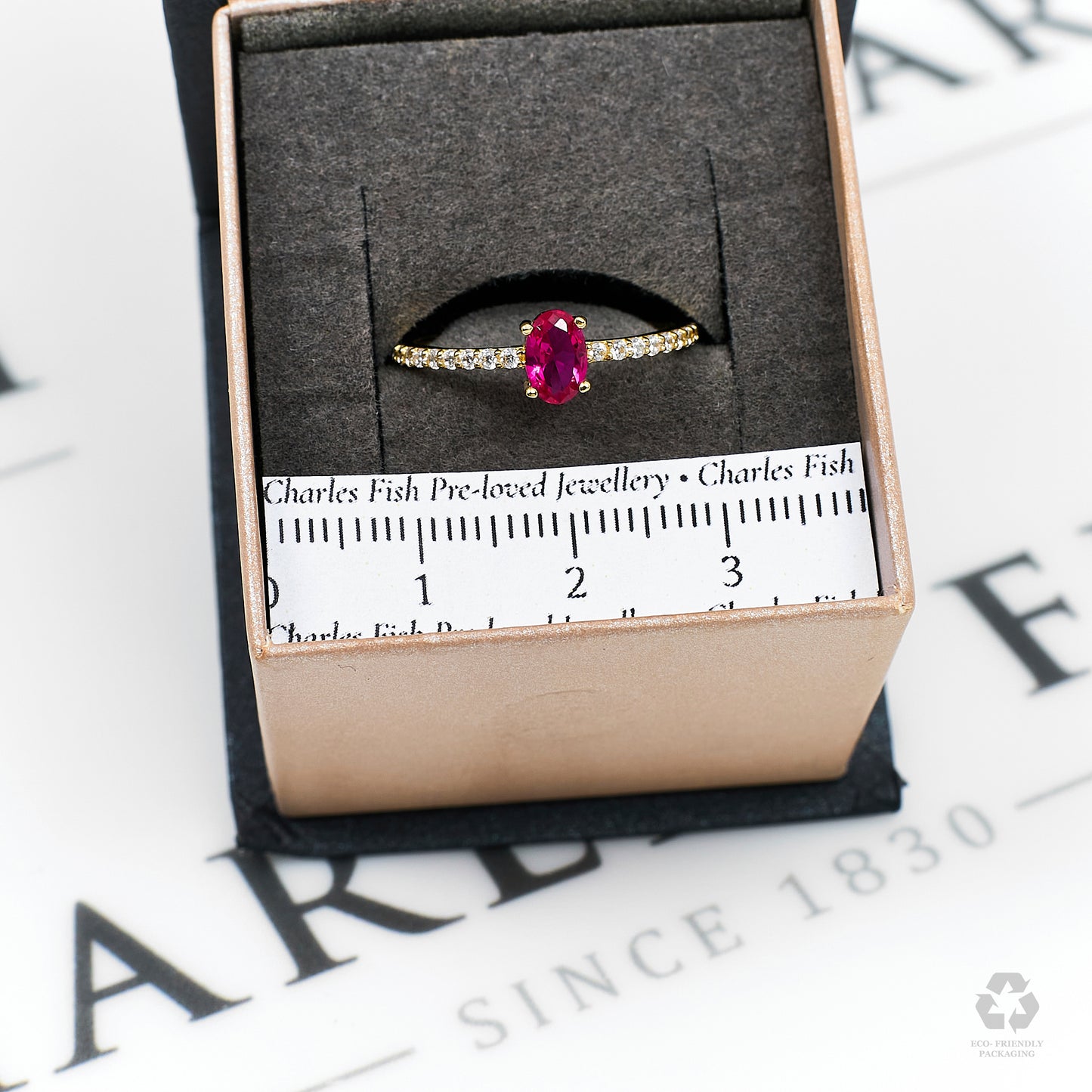 Pre-Owned 14ct Gold Synthetic Red Stone & CZ Ring Size N