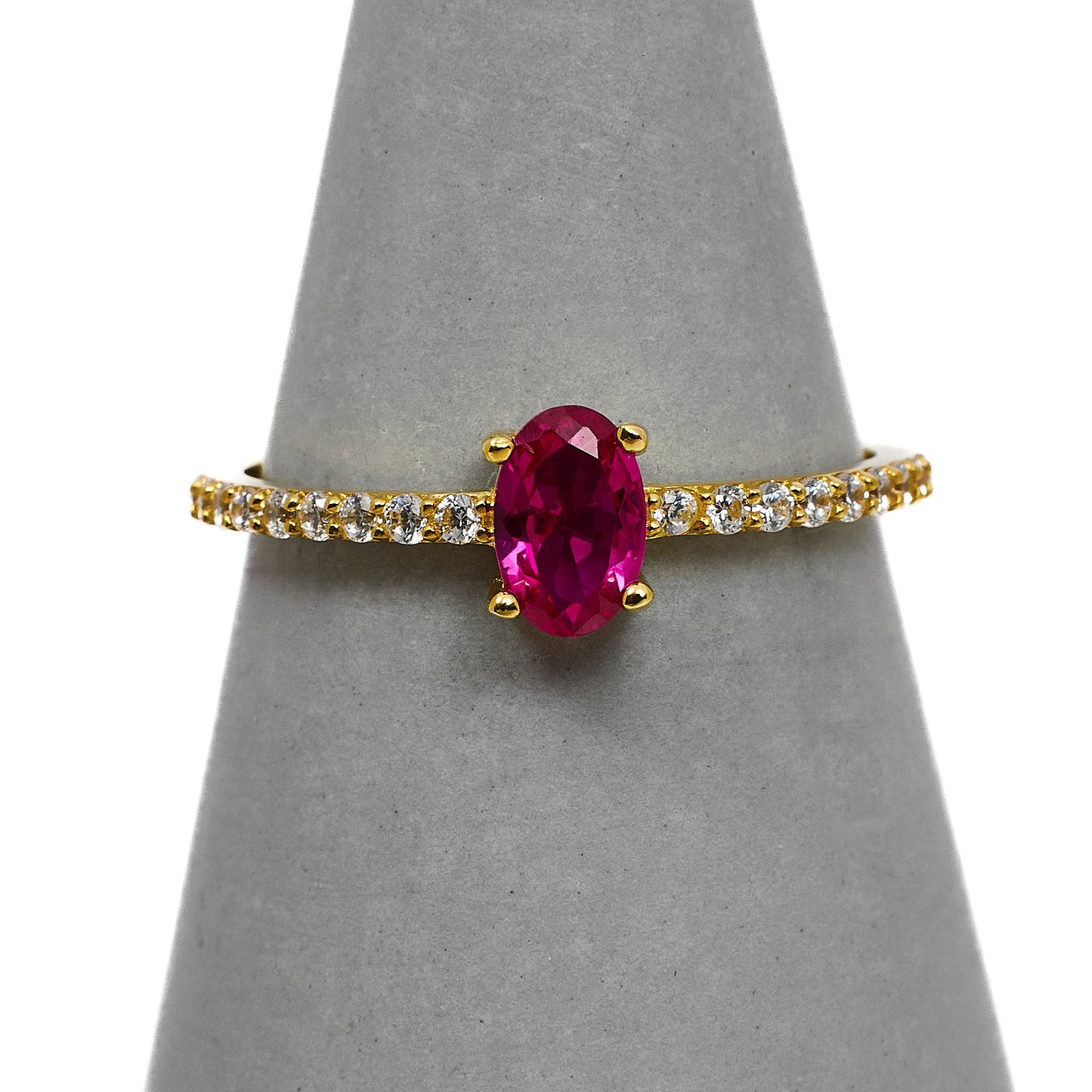 Pre-Owned 14ct Gold Synthetic Red Stone & CZ Ring Size N