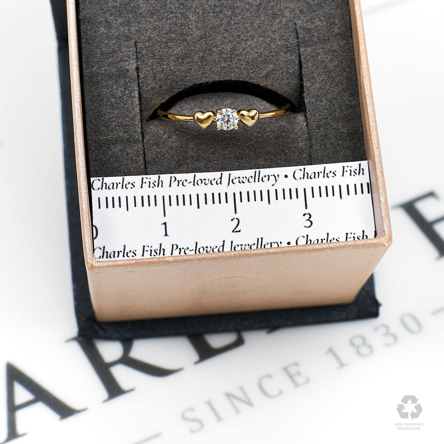 Pre-Owned 14ct Gold CZ 2 Heart Ring Size N