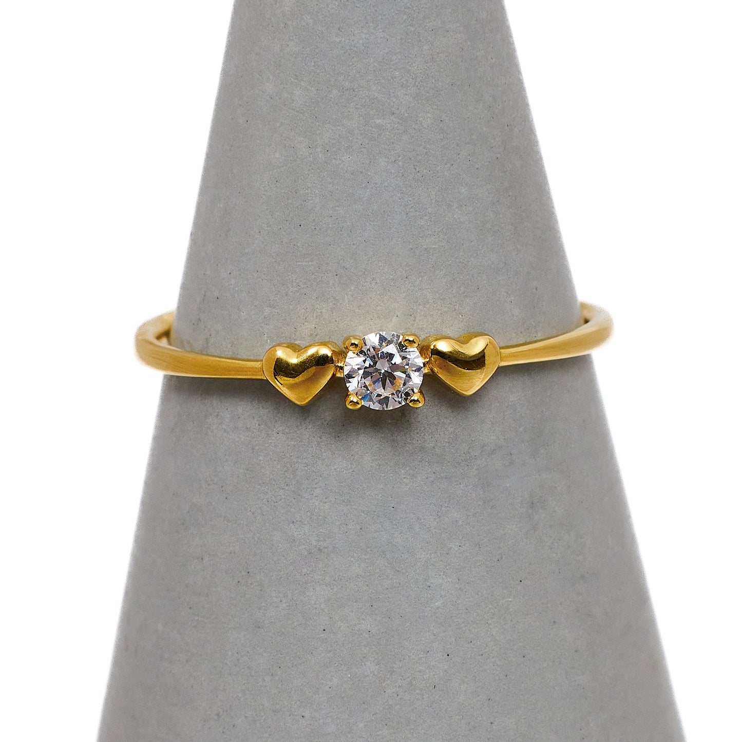 Pre-Owned 14ct Gold CZ 2 Heart Ring Size N