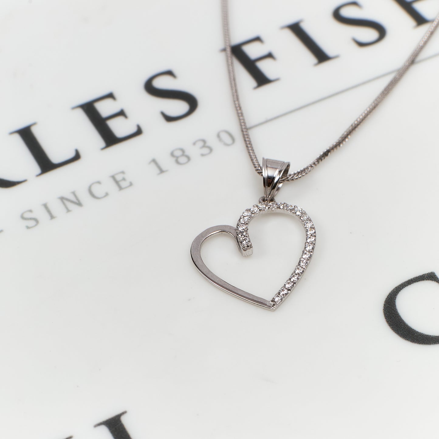 Pre-Owned 14ct White Gold CZ Heart Pendant Necklace 16 Inch