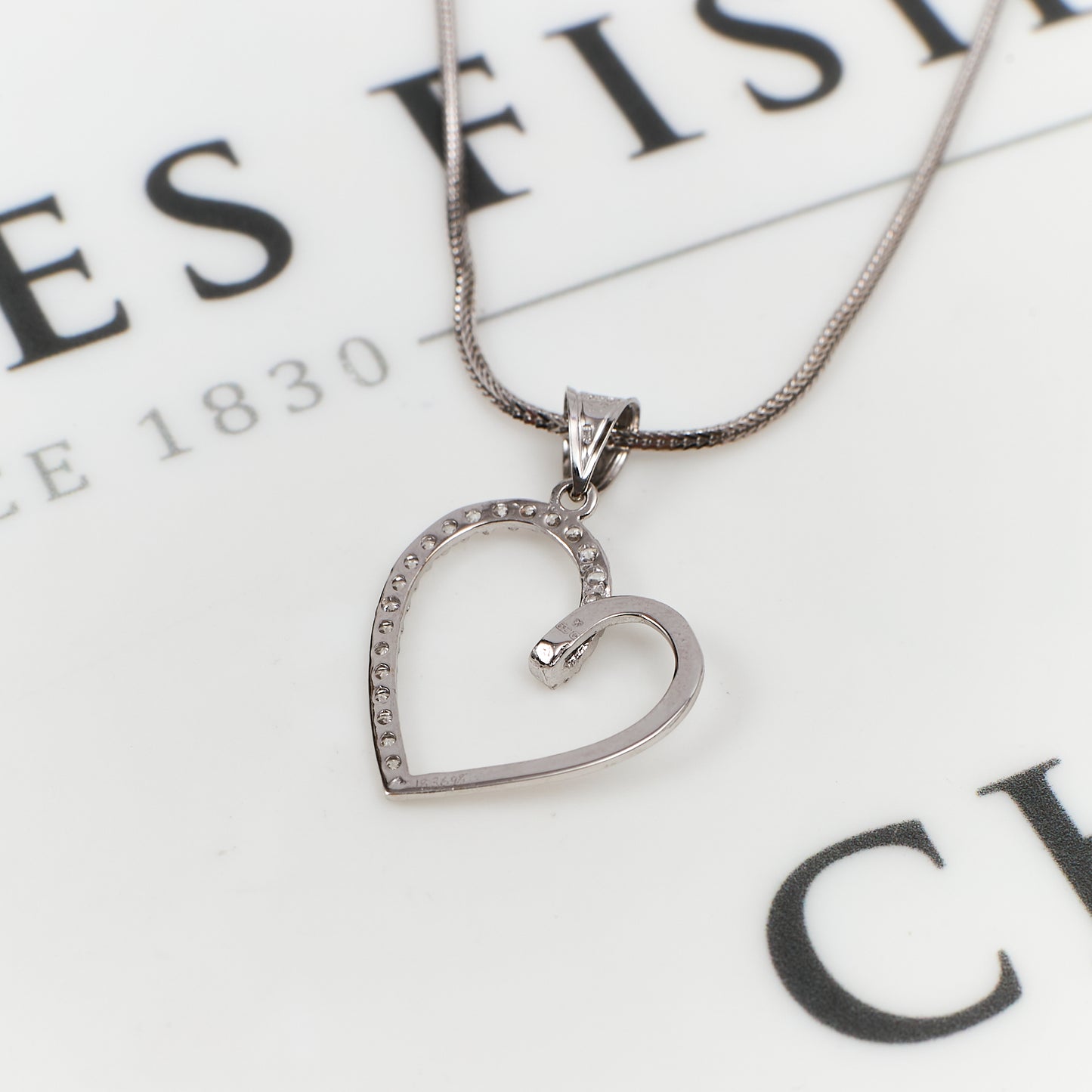 Pre-Owned 14ct White Gold CZ Heart Pendant Necklace 16 Inch