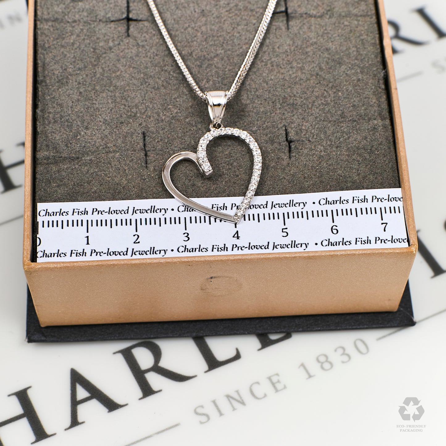 Pre-Owned 14ct White Gold CZ Heart Pendant Necklace 16 Inch
