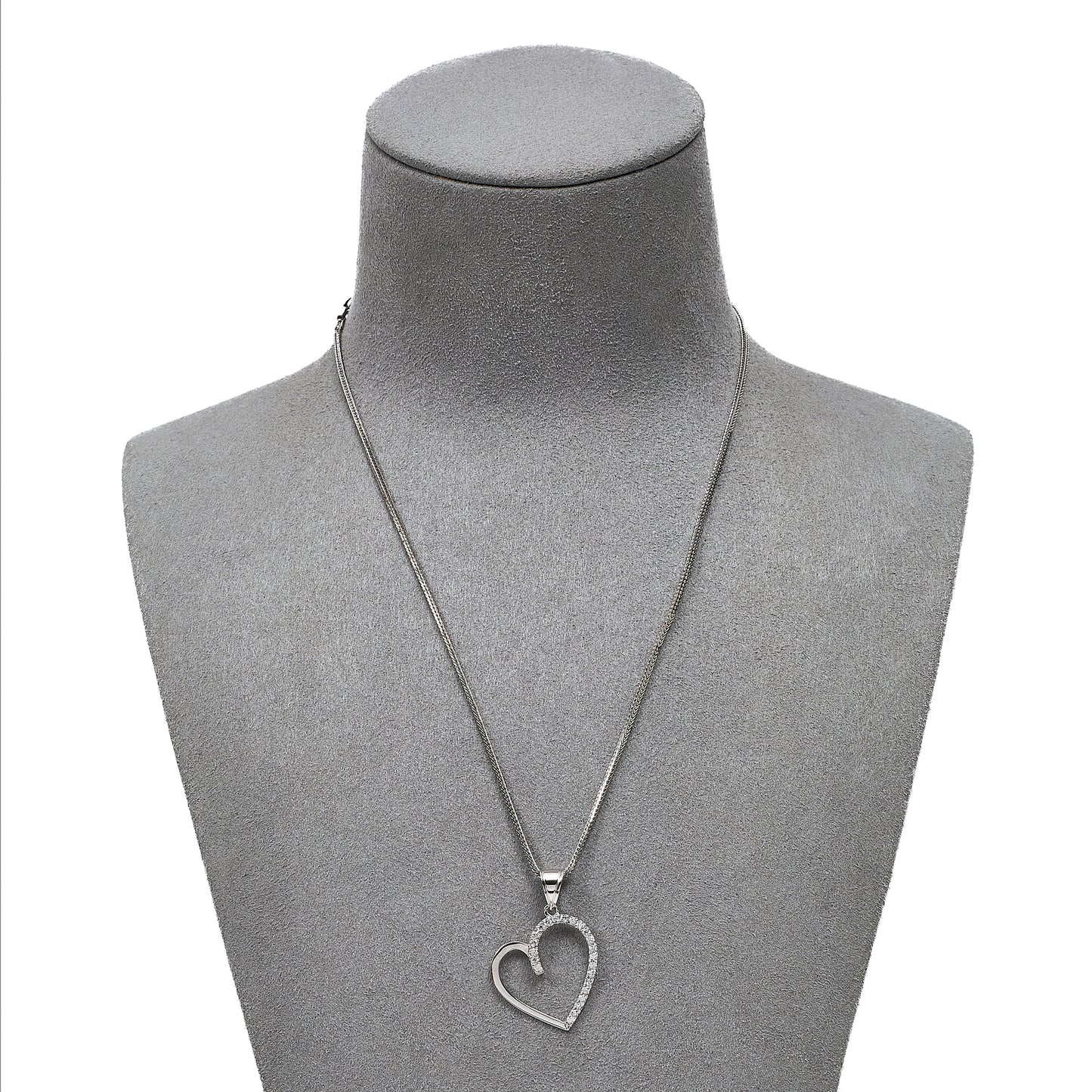 Pre-Owned 14ct White Gold CZ Heart Pendant Necklace 16 Inch