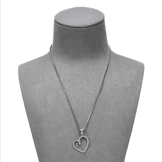 Pre-Owned 14ct White Gold CZ Heart Pendant Necklace 16 Inch