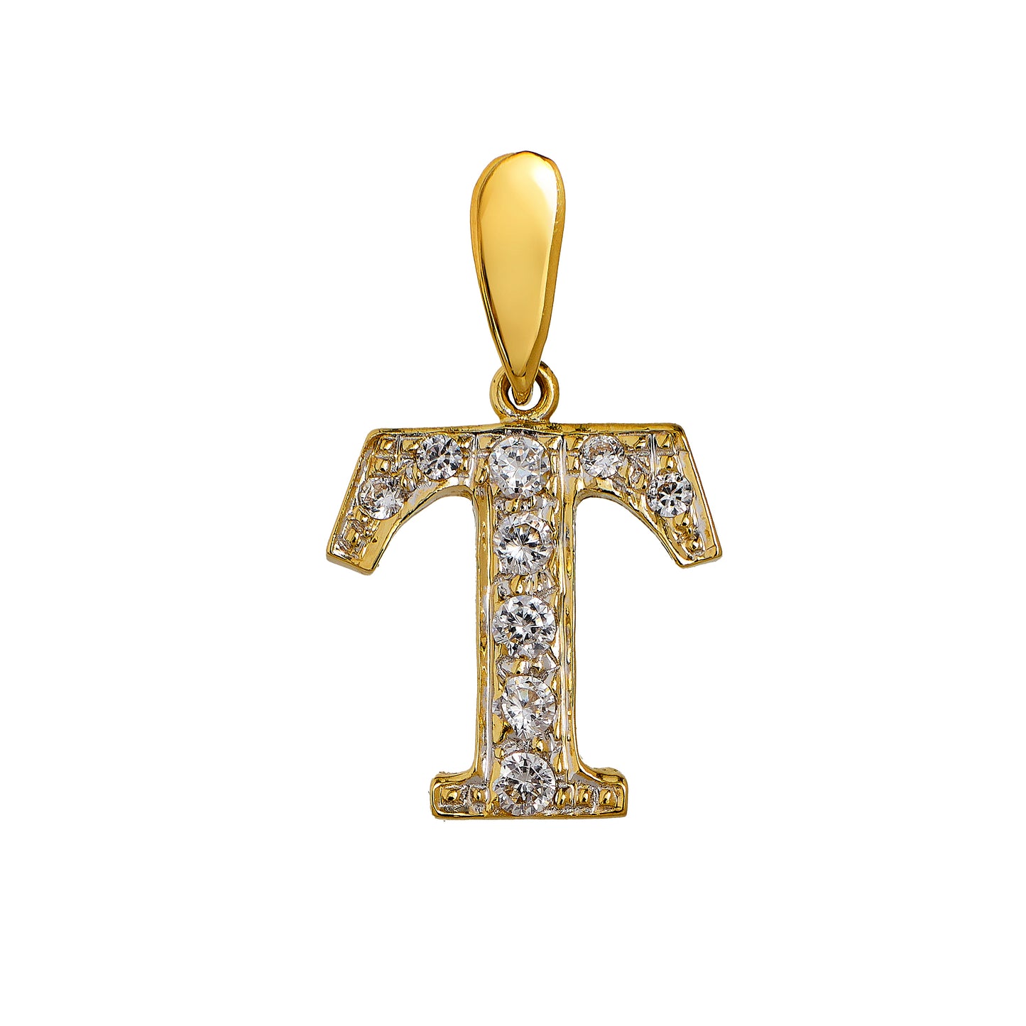 Pre-Owned 9ct Gold CZ Letter T Initial Pendant