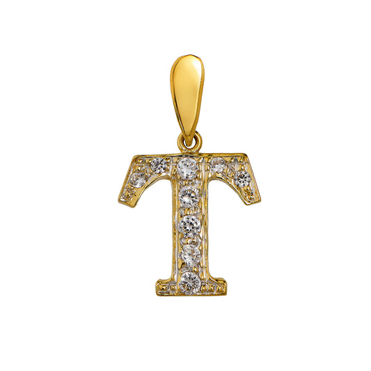 Pre-Owned 9ct Gold CZ Letter T Initial Pendant