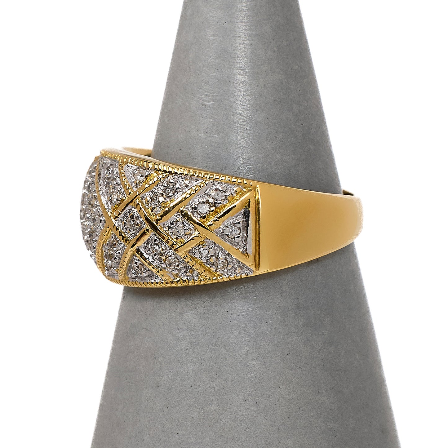 Pre-Owned 18ct Gold Diamond Set Bump Head Ring Size M