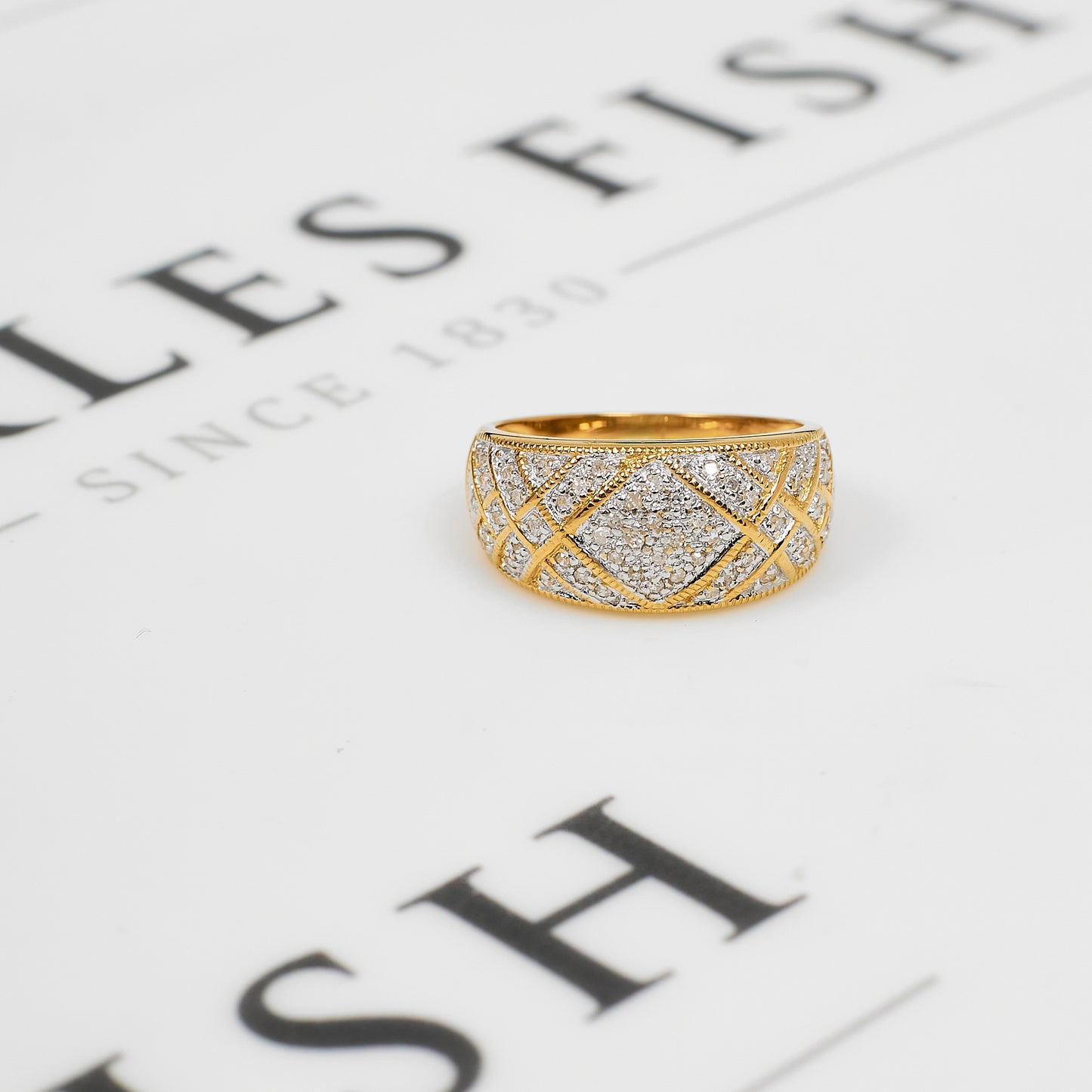 Pre-Owned 18ct Gold Diamond Set Bump Head Ring Size M