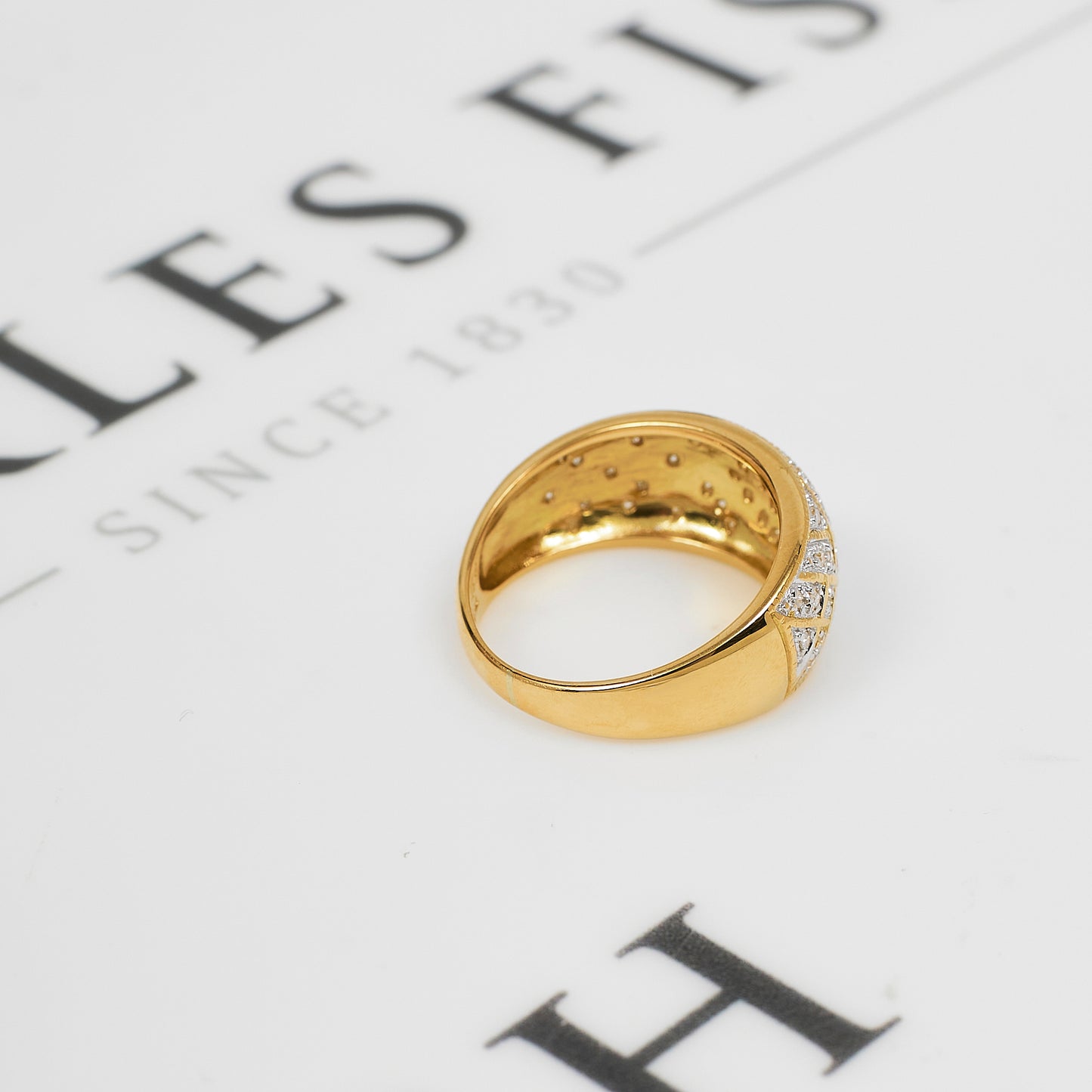 Pre-Owned 18ct Gold Diamond Set Bump Head Ring Size M