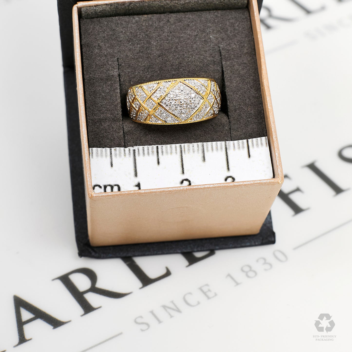 Pre-Owned 18ct Gold Diamond Set Bump Head Ring Size M