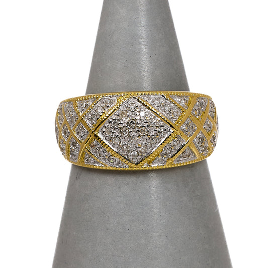 Pre-Owned 18ct Gold Diamond Set Bump Head Ring Size M