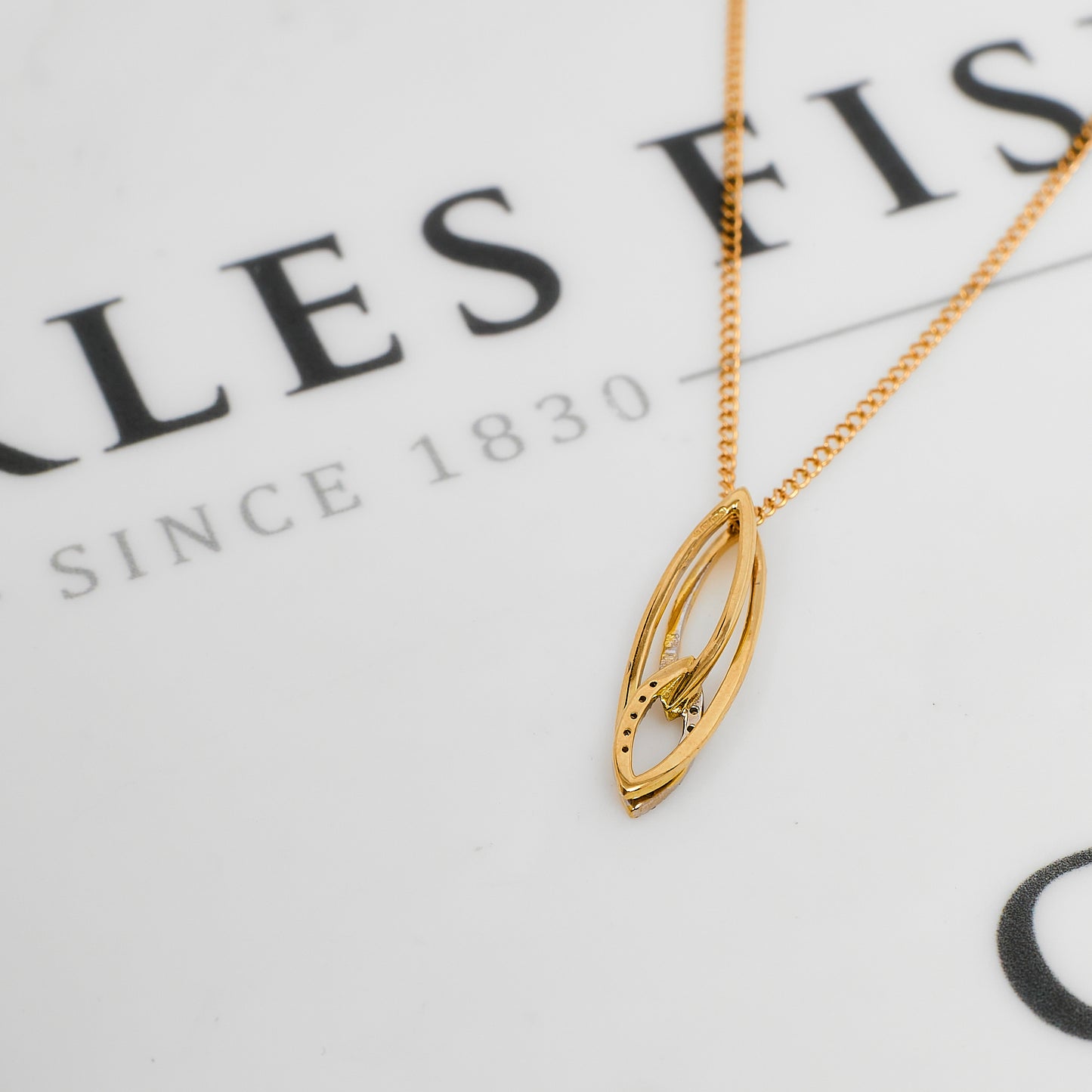 Pre-Owned 9ct Gold Diamond Ellipse Pendant & Chain 16 Inch