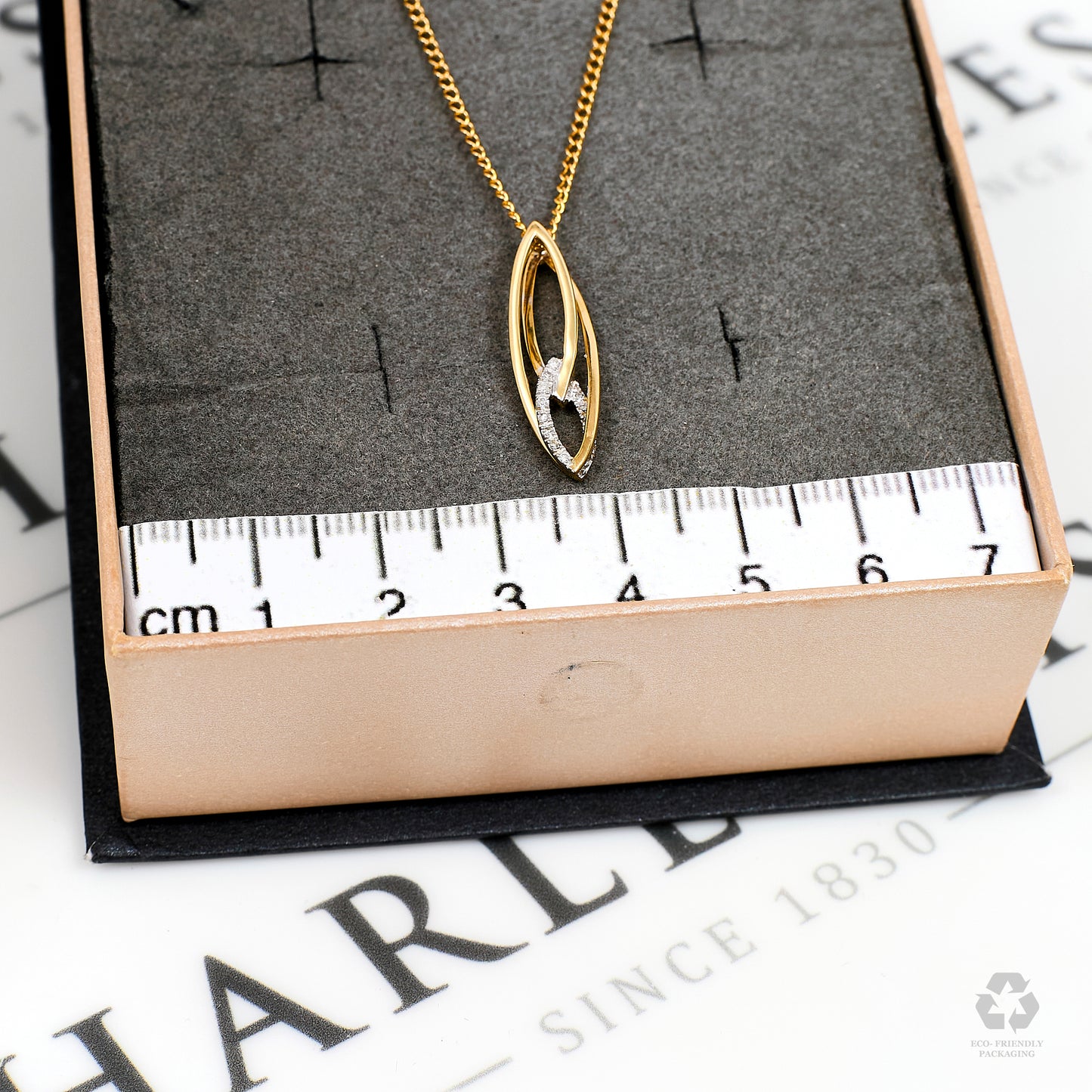 Pre-Owned 9ct Gold Diamond Ellipse Pendant & Chain 16 Inch