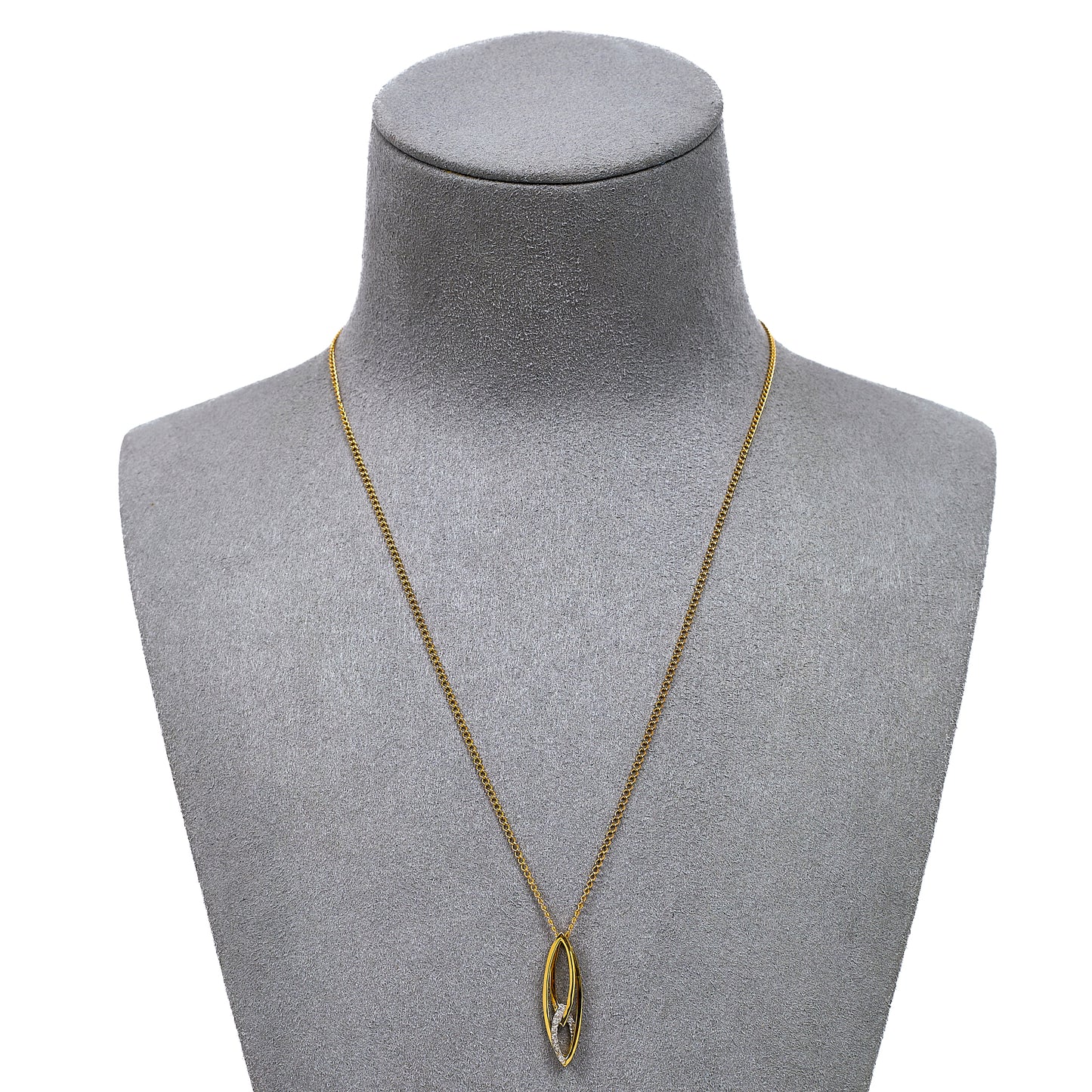 Pre-Owned 9ct Gold Diamond Ellipse Pendant & Chain 16 Inch