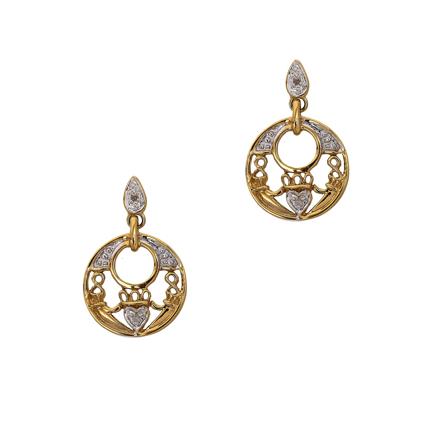 Pre-Owned 9ct Gold Diamond Claddagh Drop Earrings